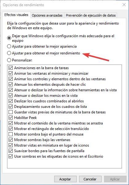 Desactivar los efectos visuales de Windows para mejorar el rendimiento